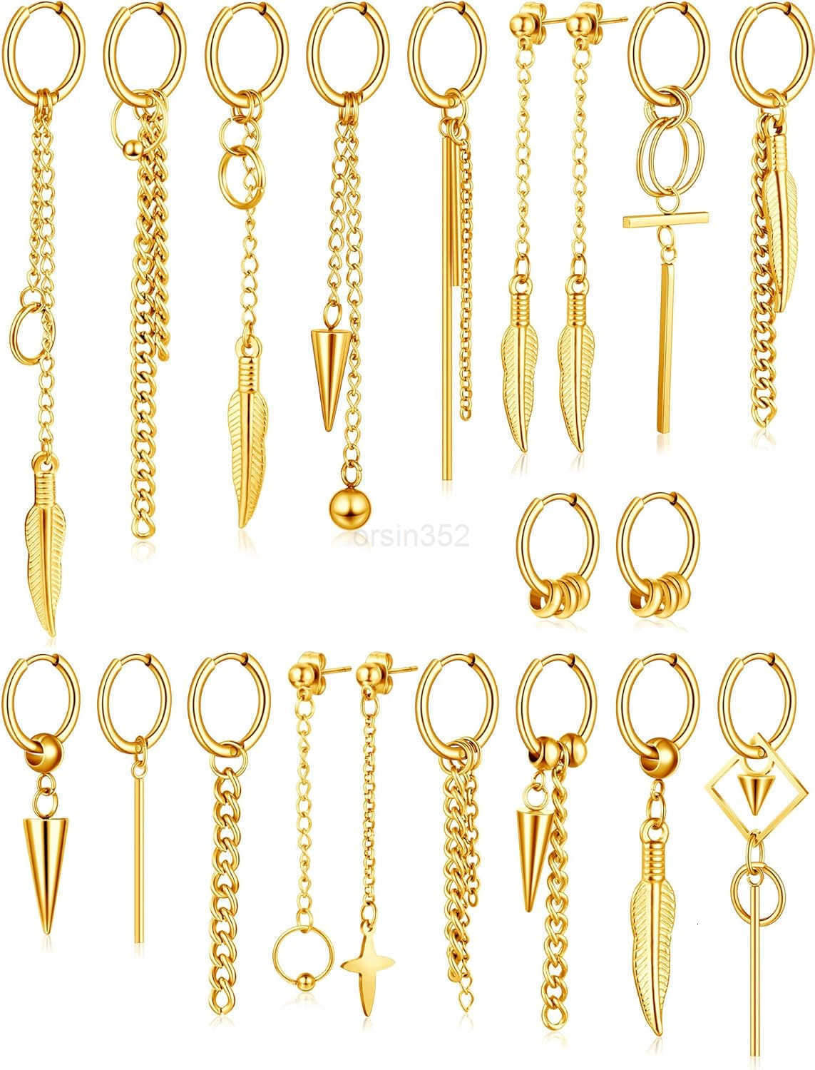 20 Pieces Men Dangle Earrings Stainless Steel Huggie Hinged Hoop for WomenW250911