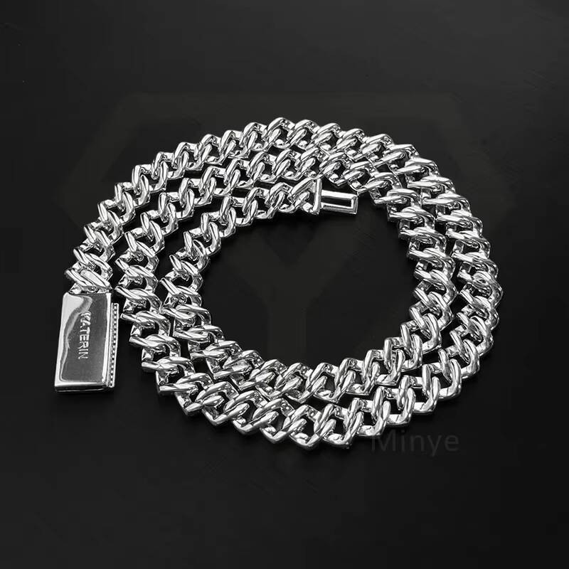 Hip Hop Style 20inch Cuban Chain Necklace 2 Rows VVS Moissanite Diamond 925 Silver 18K White Gold Plating Cuban Link Design