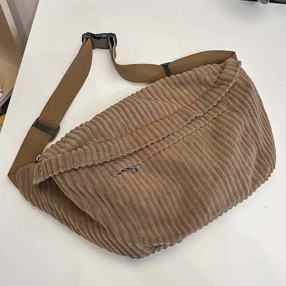Corduroy Casual Sling Bag Solid Color Fashion Waist Bag Stylish Sports Bag Adjustable Wide Strap Multipockets for Men Women Z250911