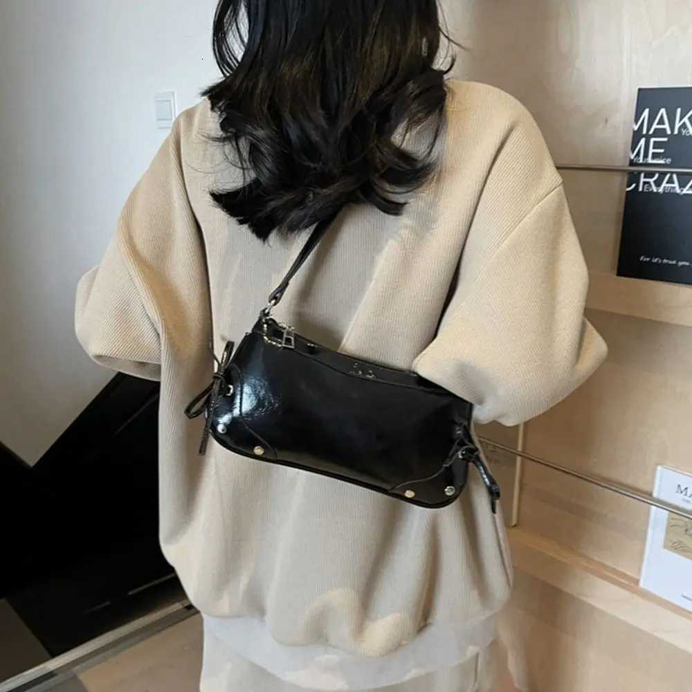 Korean Solid Color Shoulder Bag Designer Bow Tie Armpit Bag Y2K PU Leather Women Handbag Ladies W250911