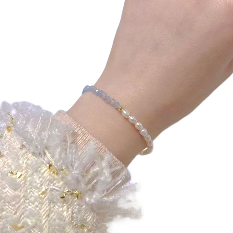 yeyipearl Pearl and Crystal Bead Bracelet for Women, Dainty Gold Plated Minimalist Jewelry, Adjustable Hypoallergenic Elegant Gift for Daily Wear