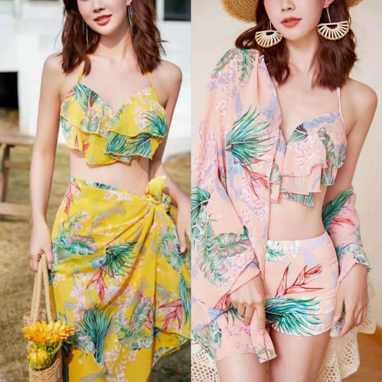 Two-Piece Internet Celebrity Swimsuit Bikini Sexy Ins Style Covering Flaws Slimming Beach Three-Piece Set Hot Spring Vacation Swimwear