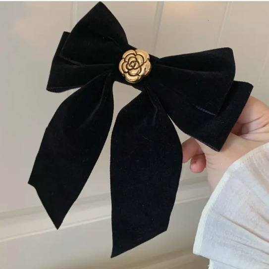 Rich Lady Black Veet Rose Bow French Top Clip Style High-end Hair Accessory ddmythur