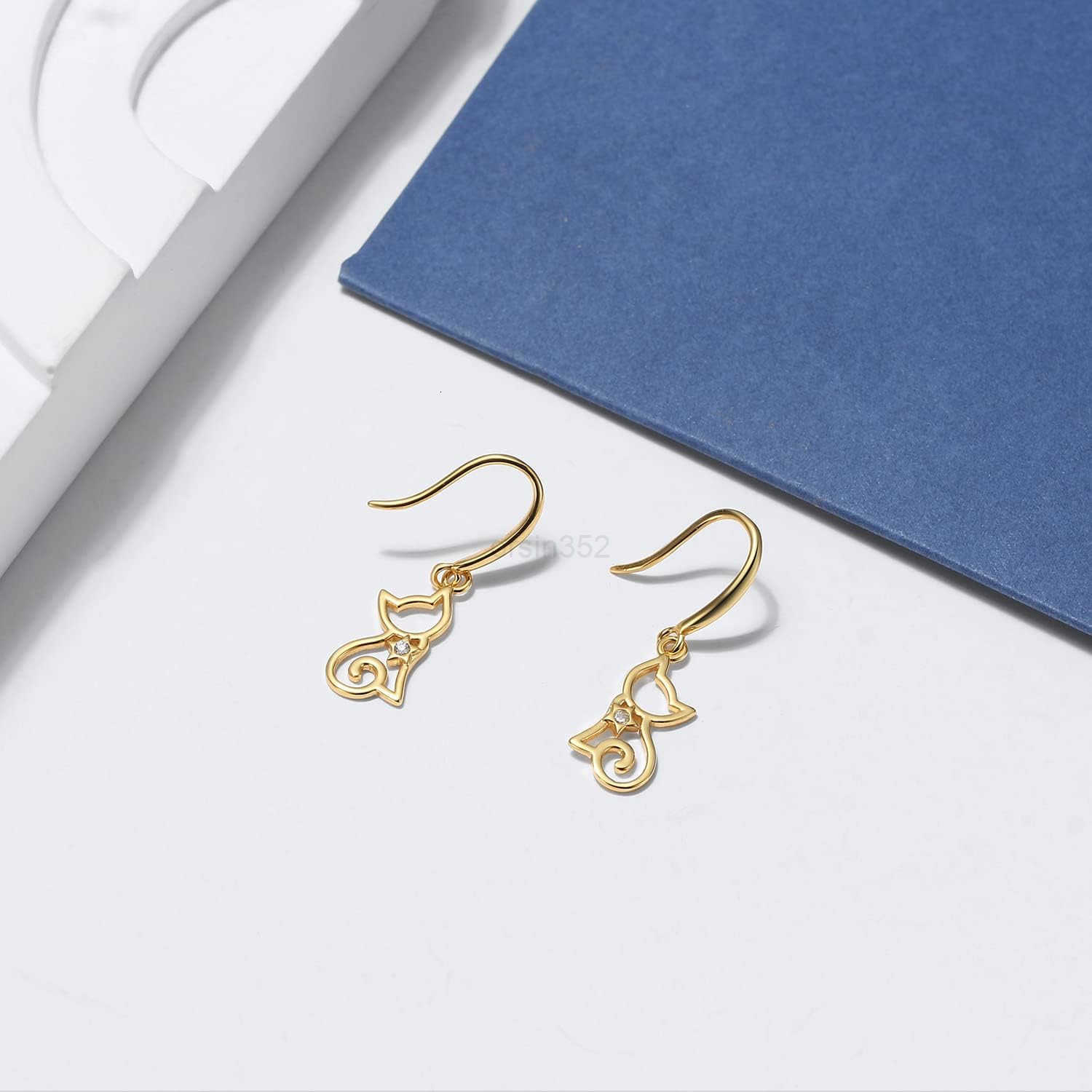 Dangle Earrings For Women by Ginger Lyne Clear Cubic Zirconia White Gold over Sterling Silver Pierced Kitty Ear Rings for Her Pet Lovers Fashion Jewel