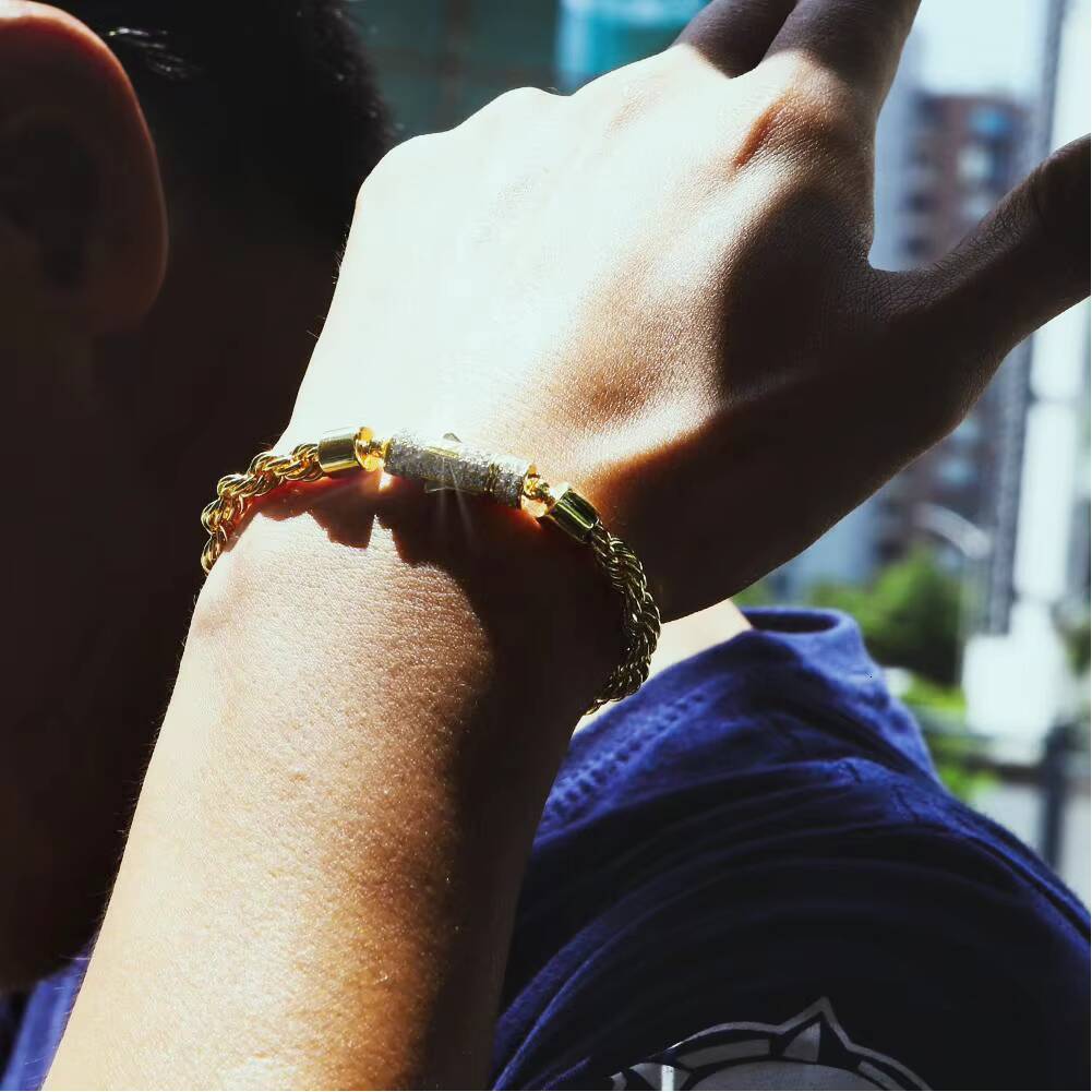 Hip Hop Man Link Bracelet Women Jewelry 6mm Rope Chain Brass 14k 18k Real Gold Plated 5A Moissanite Iced Out Clasp Rope Bracelet