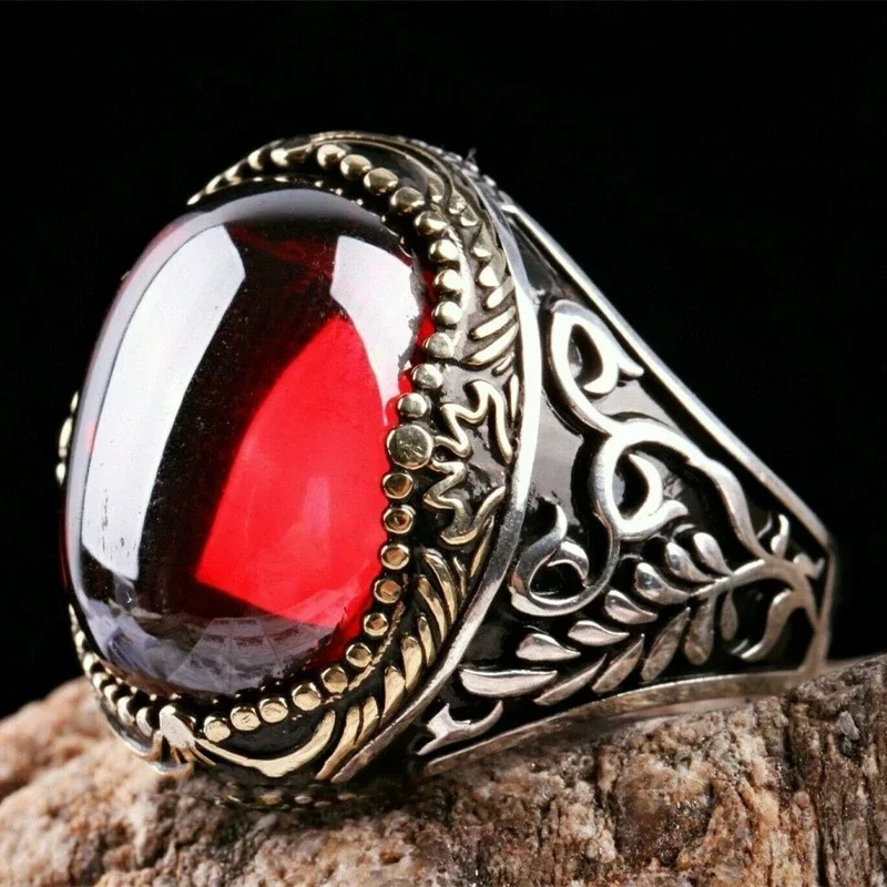 Inlaid Red Emerald Mens Ring Turkey Retro Domineering Personality To Attend The Banquet Highquality Jewelry 250909