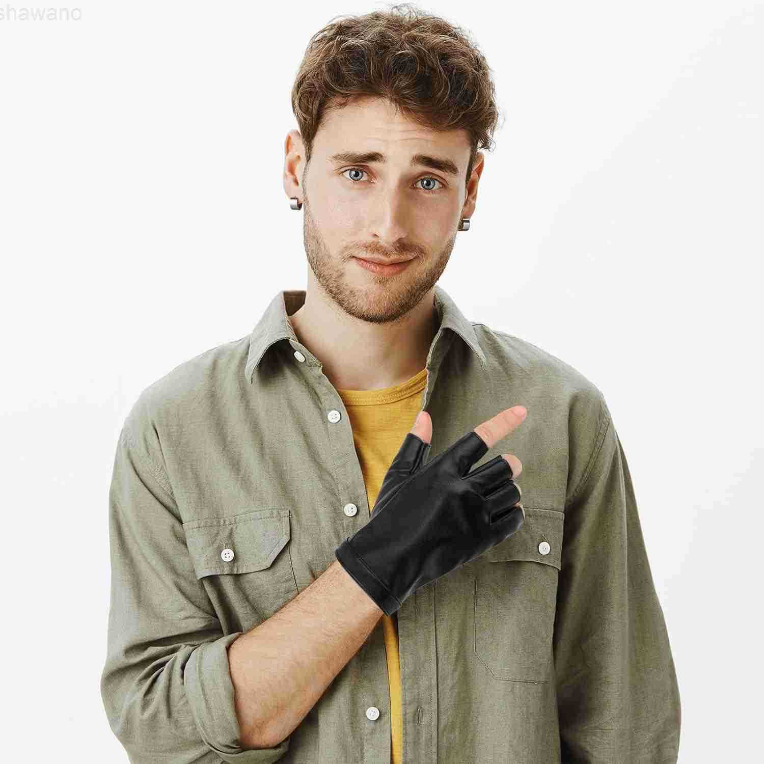 Fingerless PU Faux Leather Gloves Half Finger Black Biker Punk Gloves Fingerless Driving Riding Leather Gloves Half Finger Outdoor Sports Glove Cospla