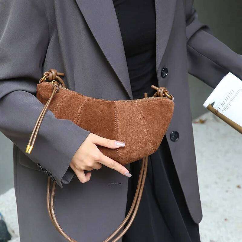 Designer Bags Autumn Winter Women's OL Designer Genuine Suede Cowhide Leather Women Bull Horn Crossbody Bag Trendy Commuting Handbag Hot Selling