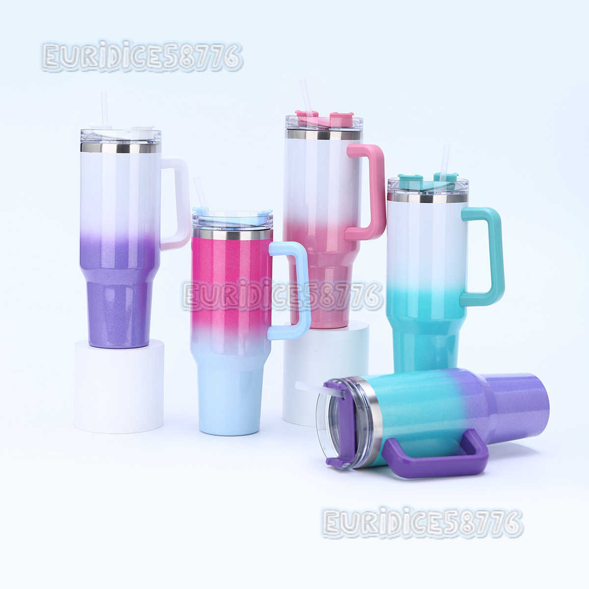 40oz Gradient Straw Ice Cup 304 Stainless Steel Insulated Cup Large Capacity Portable Car Cup H250911