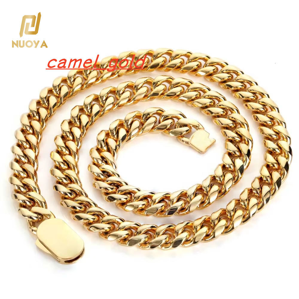 NUOYA Custom 12MM Cuban Link Necklace for Men Stainless Steel 18K Gold Hip Hop Chain Fine Jewelry