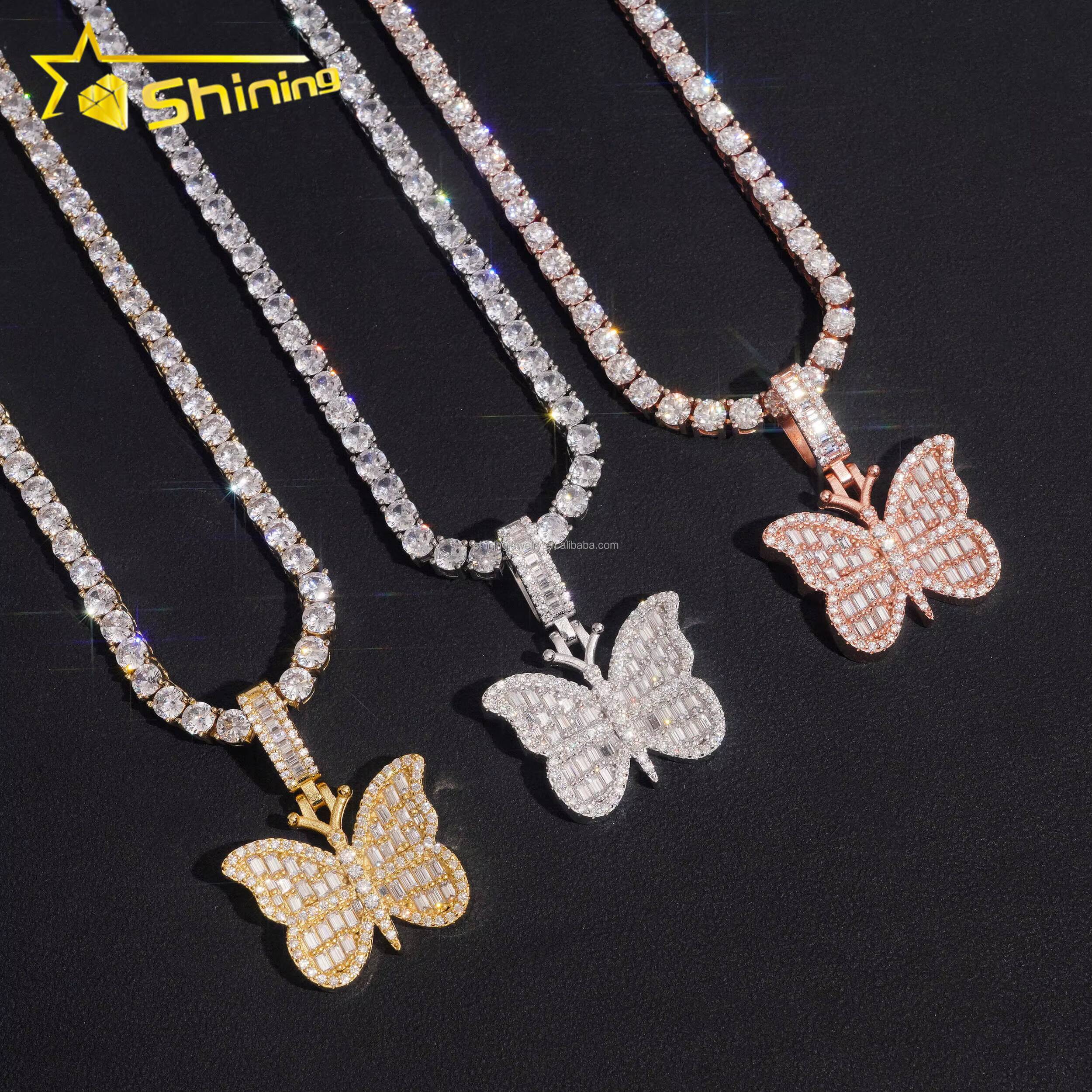 Bulk Stock Elegant Female Cute Style Hot Sale Stylish GRA Certificate VVS1 Moissanite Diamond S925 Silver Butterfly Pendant