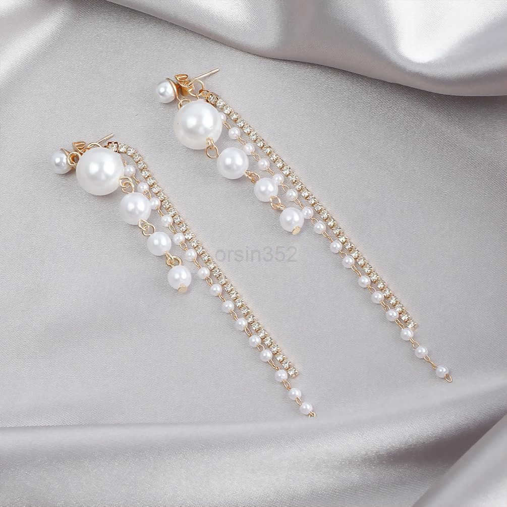 Beaded Pearl Drop Dangle Earrings for Women Charm Crystal Pearls Zircon Long Tassel Stud Earring Dangling Exquisite Prom Party Jewelry GiftsW250911