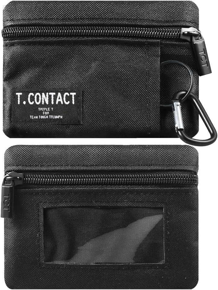 Slim RFID Blocking Zippered Lanyard Wallet Compact ID Holder Coin Purse for Men Women and Kids Lightweight Keychain Card Case with 2 Zippered Pockets 