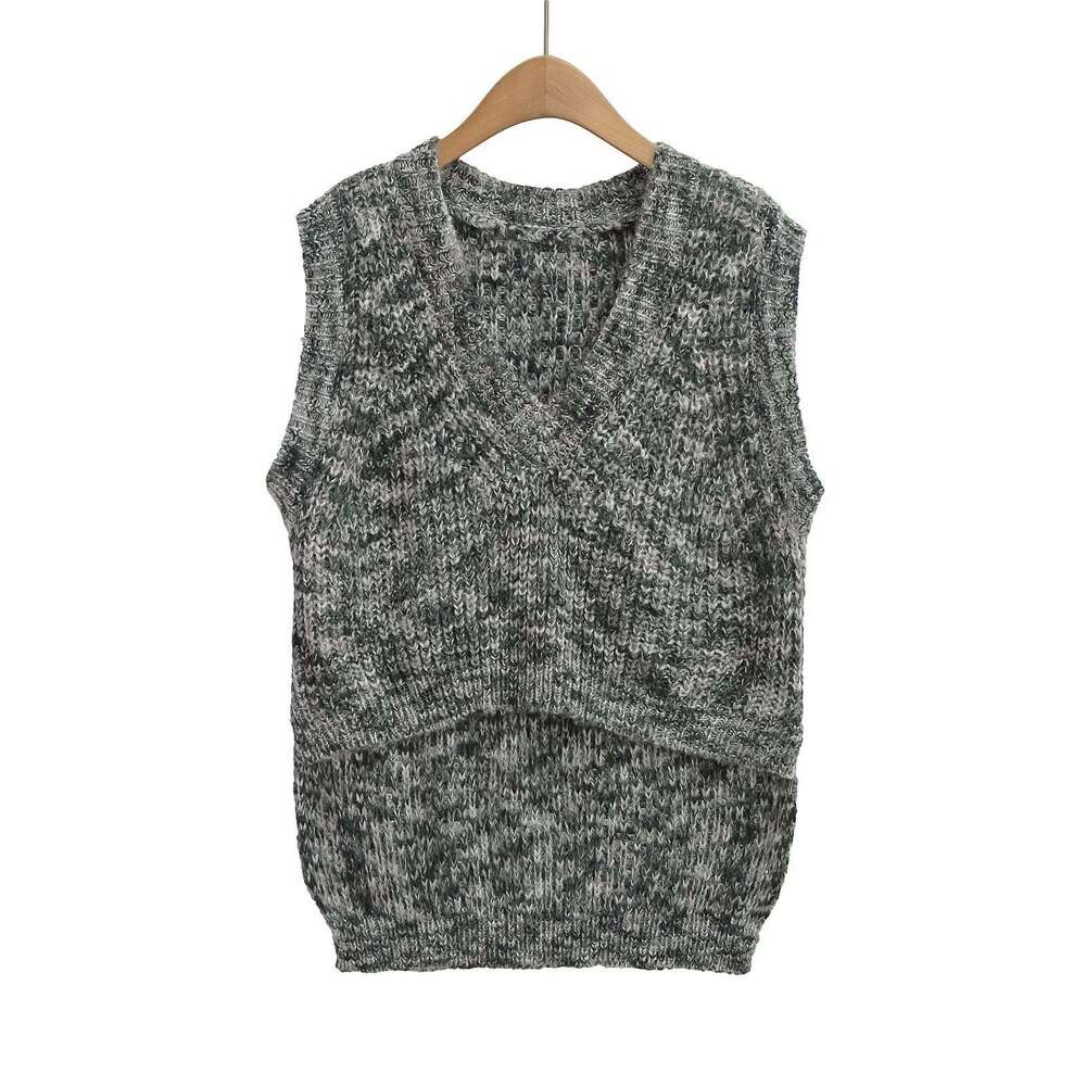 DHEssentials 2025 INS Women's Summer New Small Fragrance Style Two-tone Yarn Knitted V-neck Vest