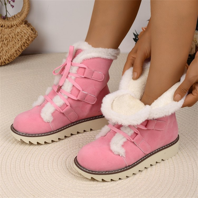 Free shipping designer shoes Snow boots with cotton Martin boots, women's winter new round toe lace up short boots pink brown