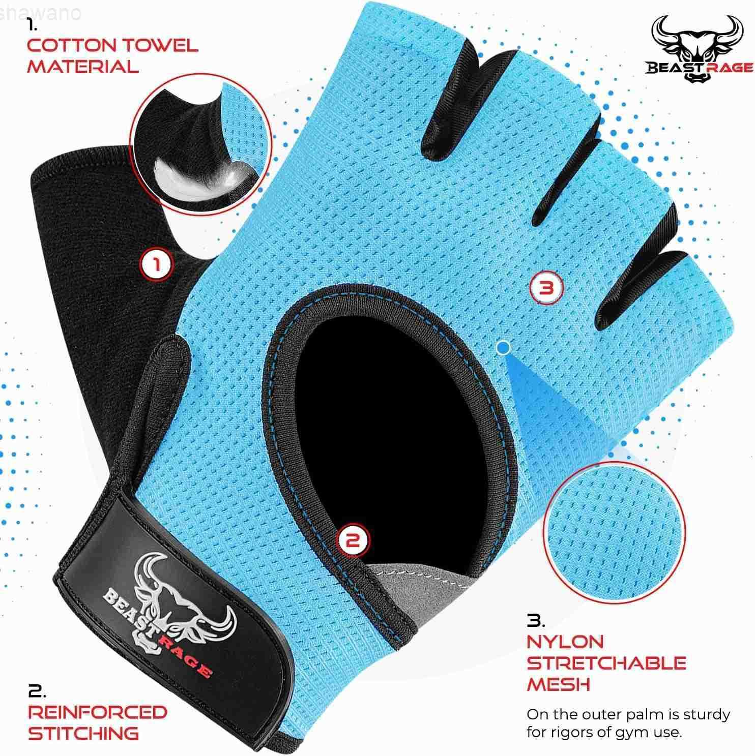 RAGE Fingerless Weight Lifting Gloves with Palm Protection Padding Breathable Lightweight Gym Gloves for Men Women Weightlifting Cycling Exercise Trai