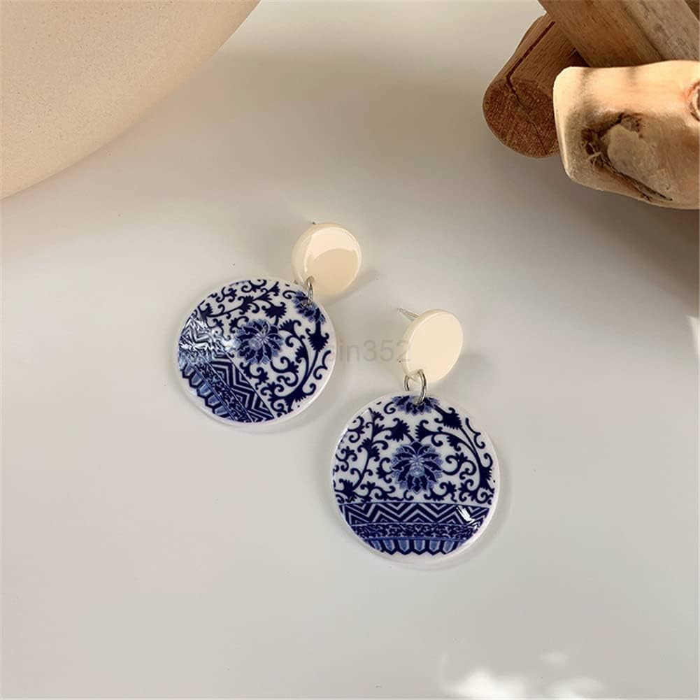 STORE Chic Fashion Royal Blue Geometric Earrings Acrylic Ethnic Style Dangle Drop Earrings for Women Unique Personalized Charm Earrings GiftW250911