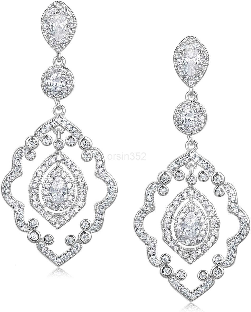 Wedding Earrings Rose Gold Bridal Earrings for Women BridesArt Deco Drop Dangle EarringsW250911