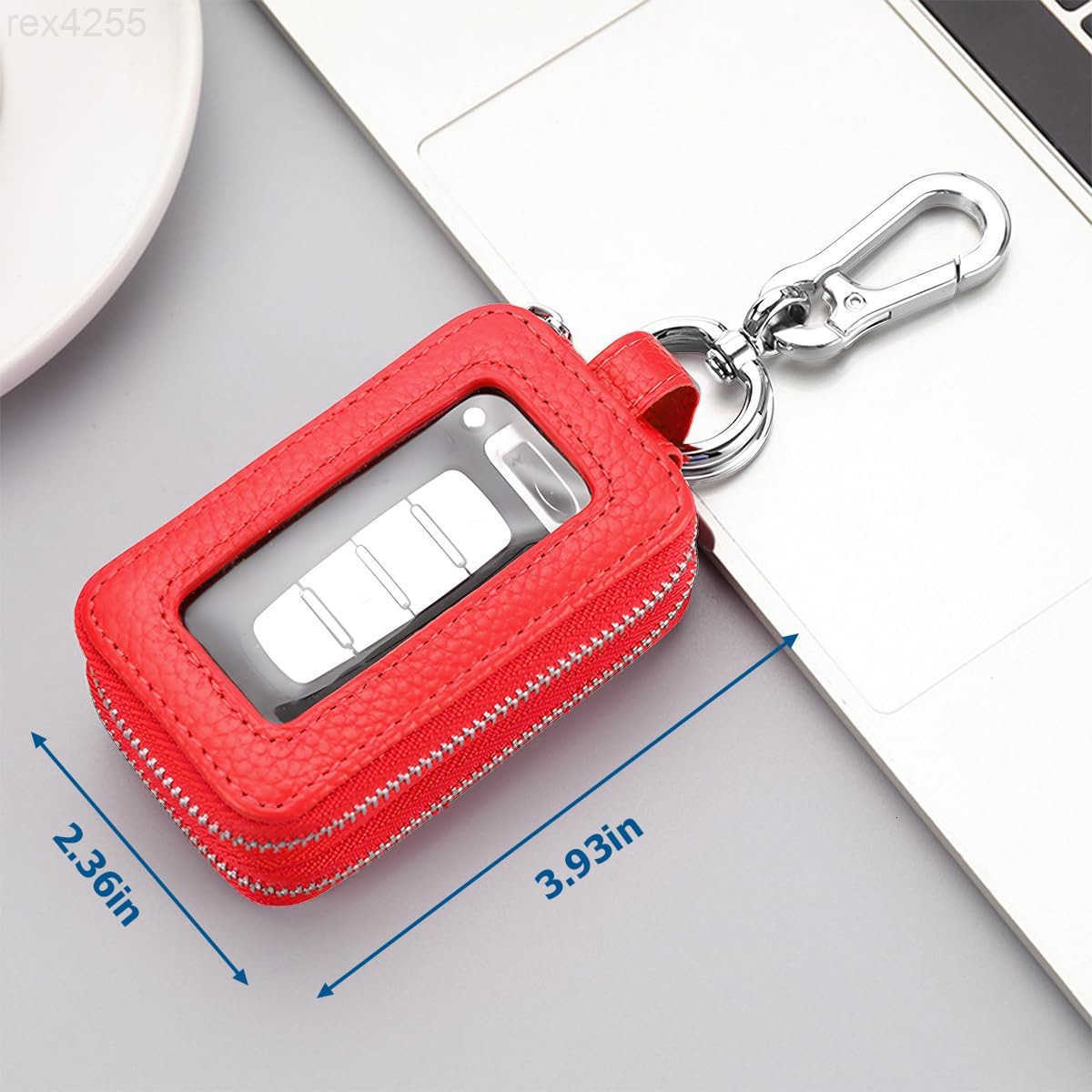 Car Key Fob Case Genuine Leather Remote Keychain Bag with Lanyard and Zipper Closure Key Protection Cover for Men Women PurpleW250911