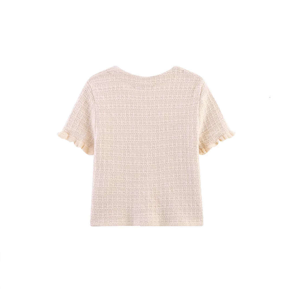 DHEssentials Summer New Style Little Chanel Layered Button Decorated Knitted Short Sleeve Top