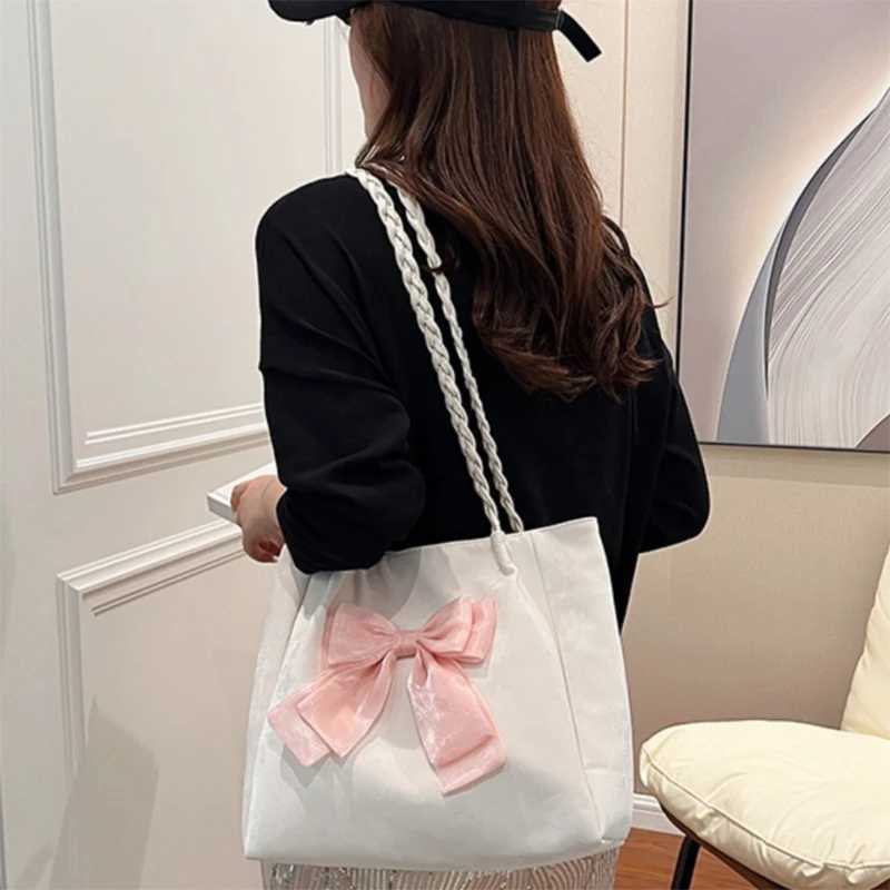 Bow Contrasting Color Single Shoulder Versatile Casual Handheld Tote Womens Bag Z250911