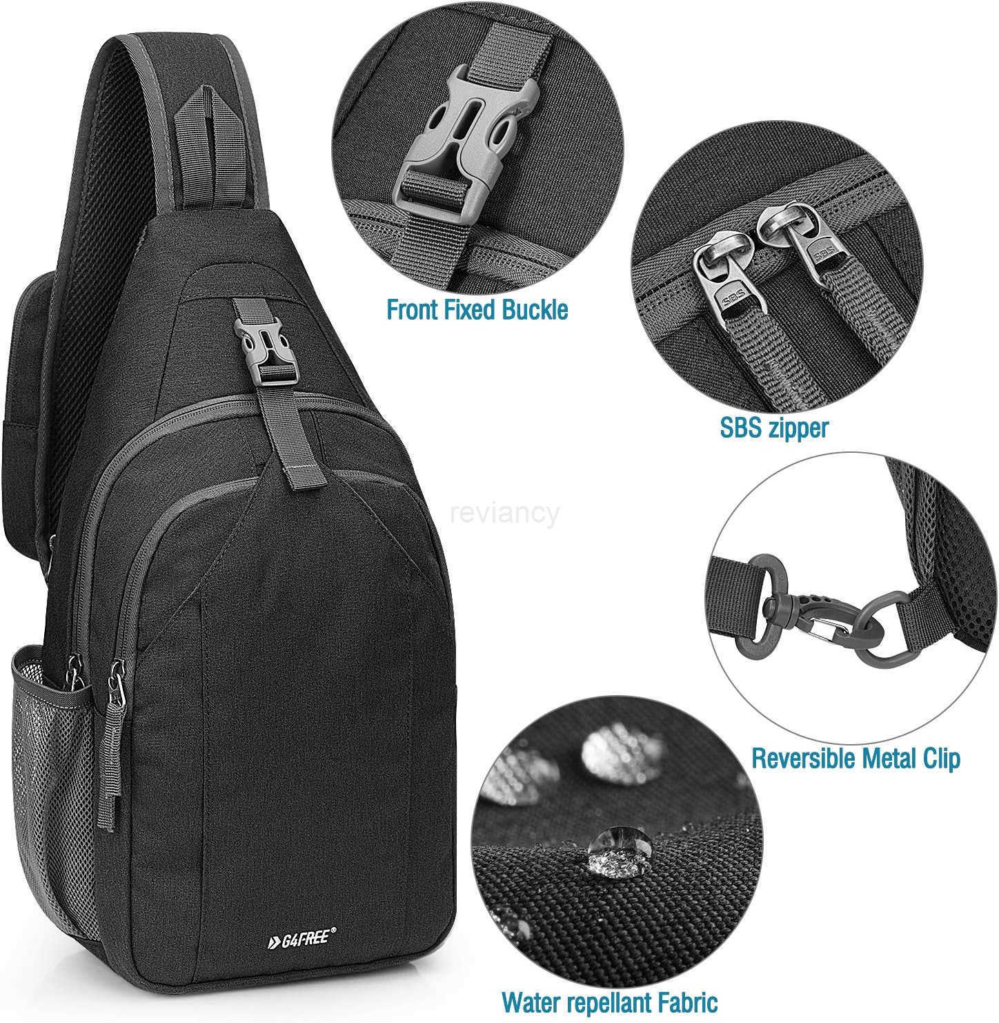 Sling Bag RFID Blocking Sling Backpack Crossbody Chest Bag Daypack for Hiking TravelBlackW250911