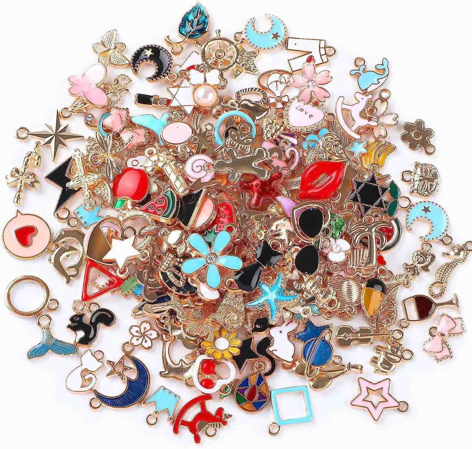 220Pcs Charms Assorted Gold Plated Enamel Charms Necklace Earrings Charm for DIY Jewelry Making CraftsW250911