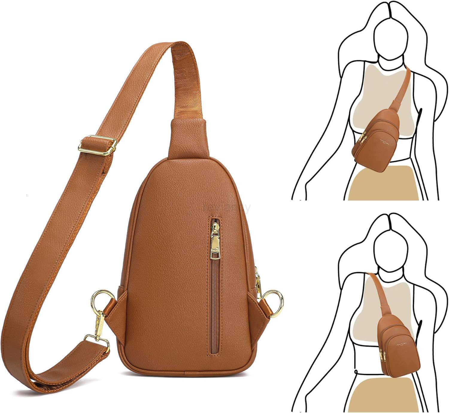 Crossbody Sling Bags Fanny Packs Leather Purses Chest Bag for WomenW250911