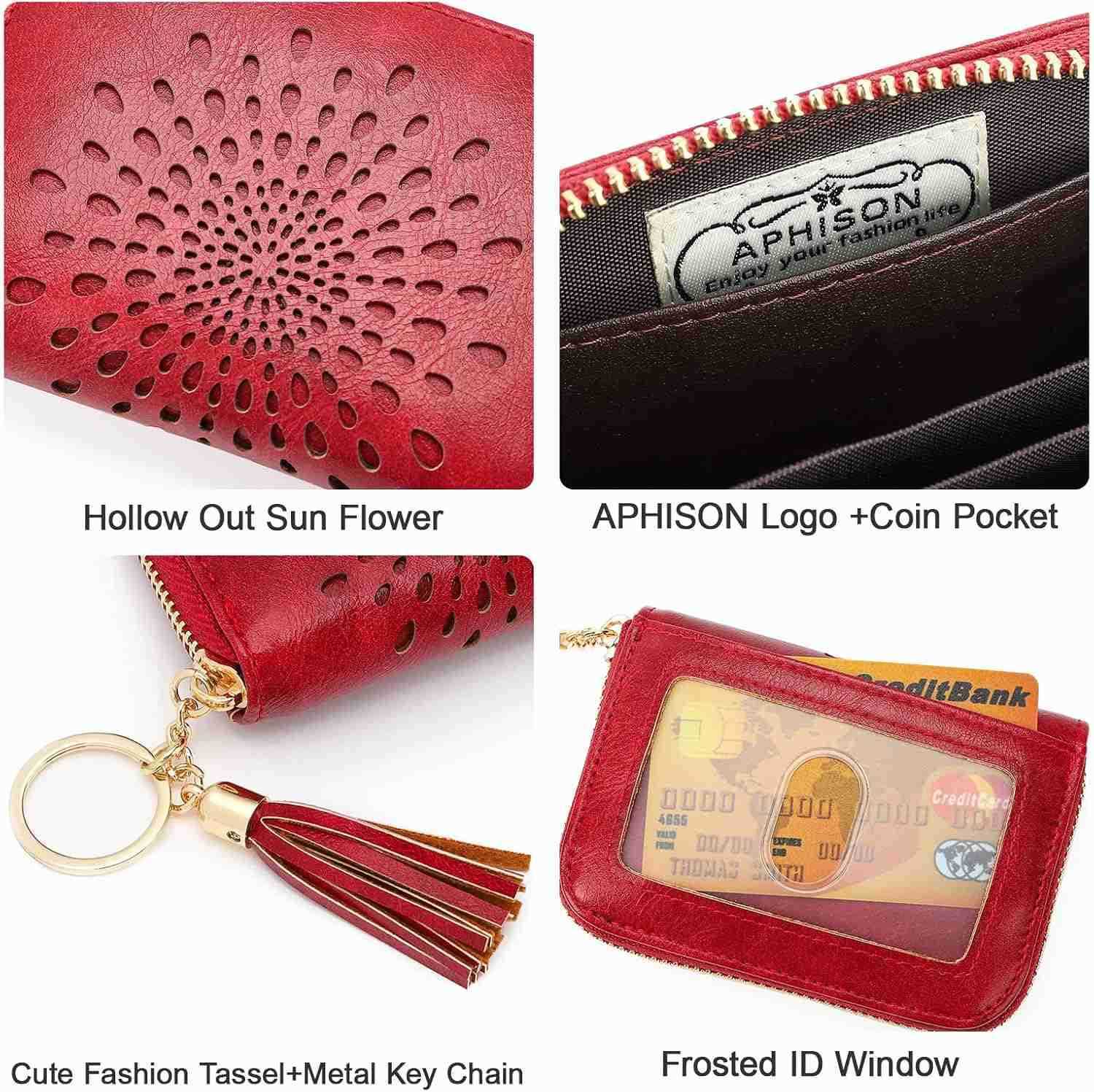 RFID Credit Card Holder Zipper Card Case Keychain Small Wallet for Women 1927 REDW250911