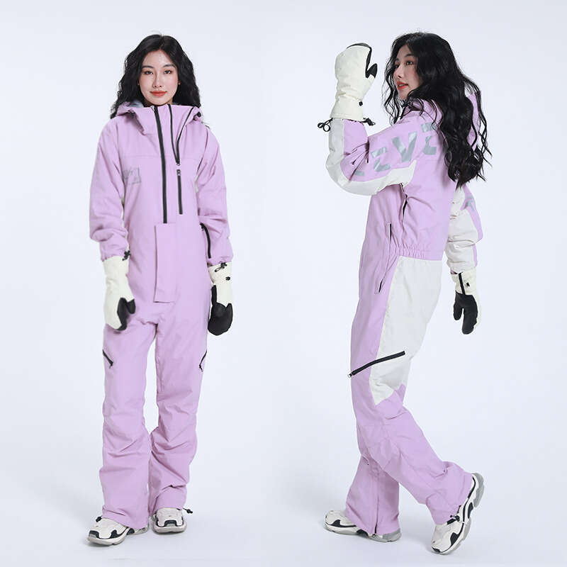 One-Piece Ski Suit Winter Suspenders Couple Snowboard Double Board Pantsuits Purple Men And Women