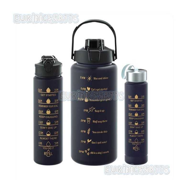 Three Sets of Cups Fashion Gradient Color Water Bottles with Handles Portable Plastic Cups Sports Water Bottles Outdoor Sports Water Bottles H250911