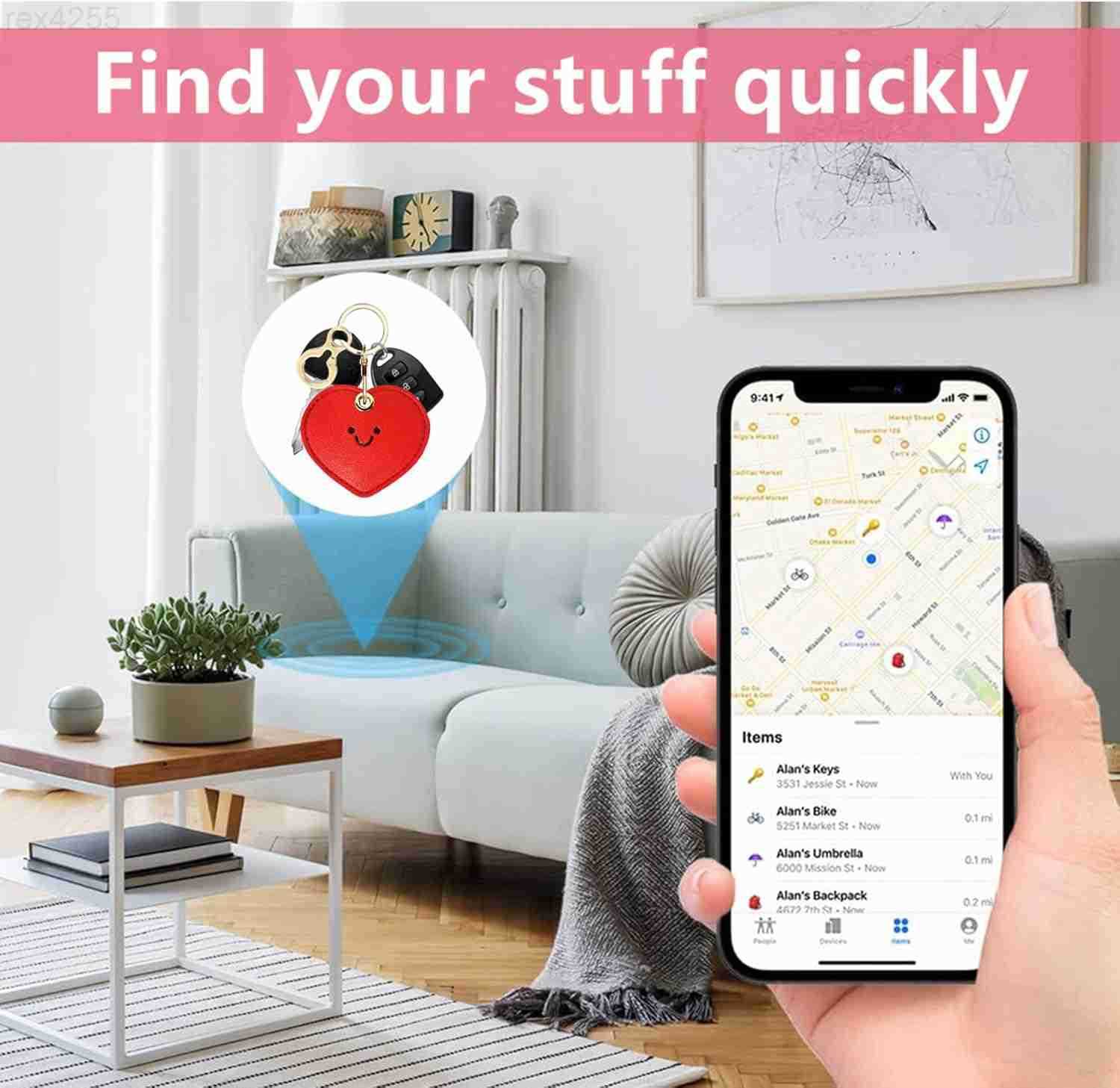 Leather Airtag Keychain Case HolderCute Protective Tag Cover with Key RingAntiScratch Hidden Finder GPS Tracker Case for Wallet KeysBagPetsBackpackHea