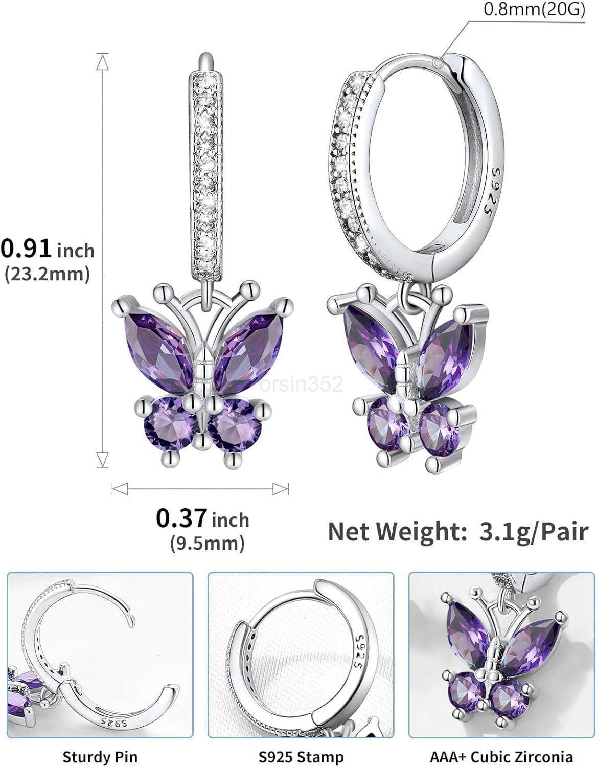 925 Sterling Silver Butterfly Earrings Hypoallergenic Birthstone Earrings for Women Butterfly Dangle EarringDainty Birthday Gifts for WomenHerW250911