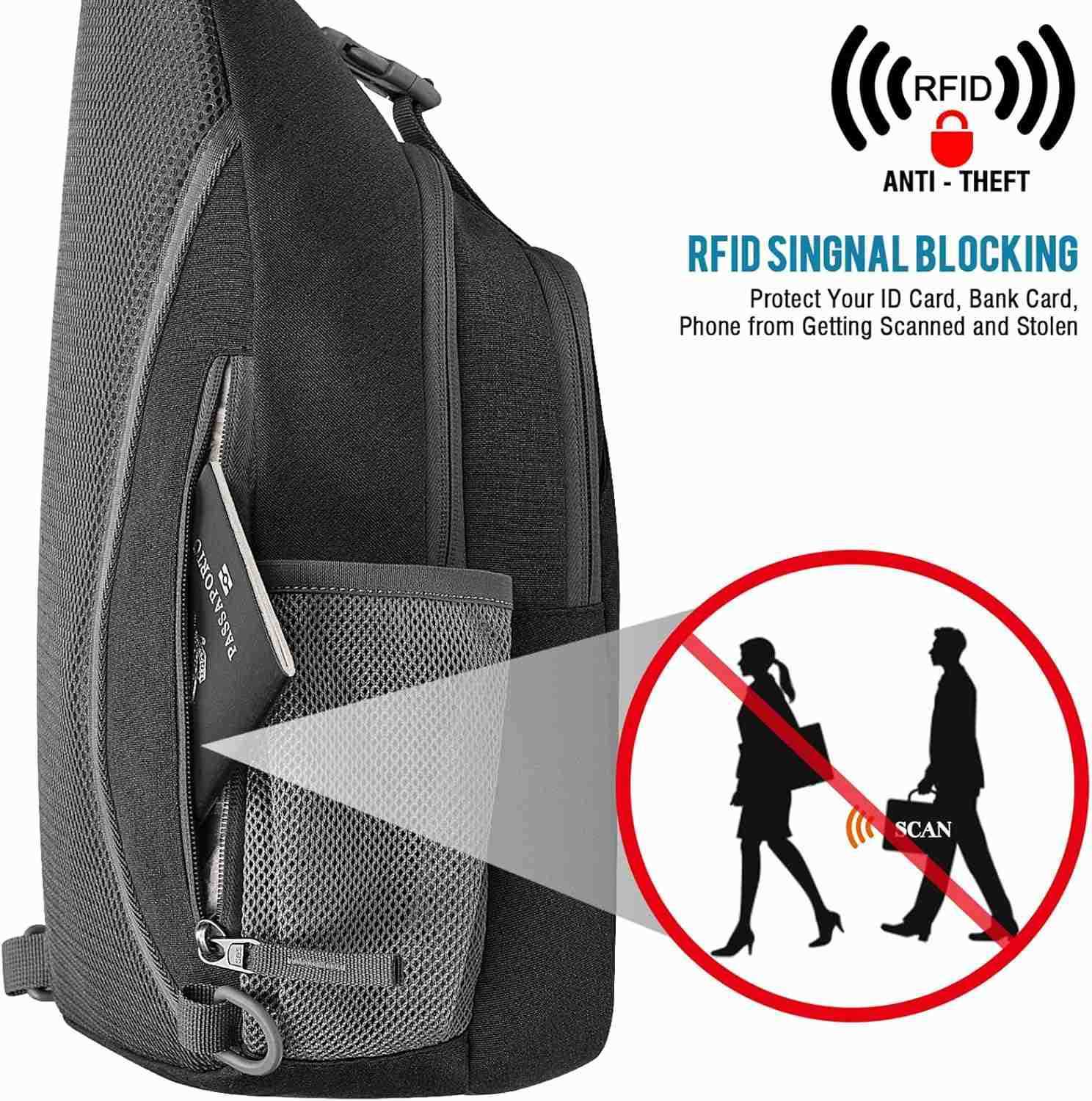 Sling Bag RFID Blocking Sling Backpack Crossbody Chest Bag Daypack for Hiking TravelBlackW250911