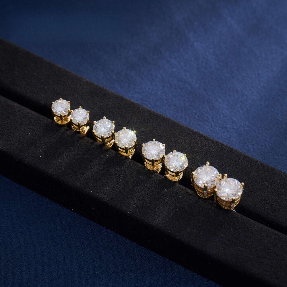 Round Cut VVS Moissanite Hip Hop Style Iced for Men Women Pass Dia Tester S Six Claw Stud Earrings