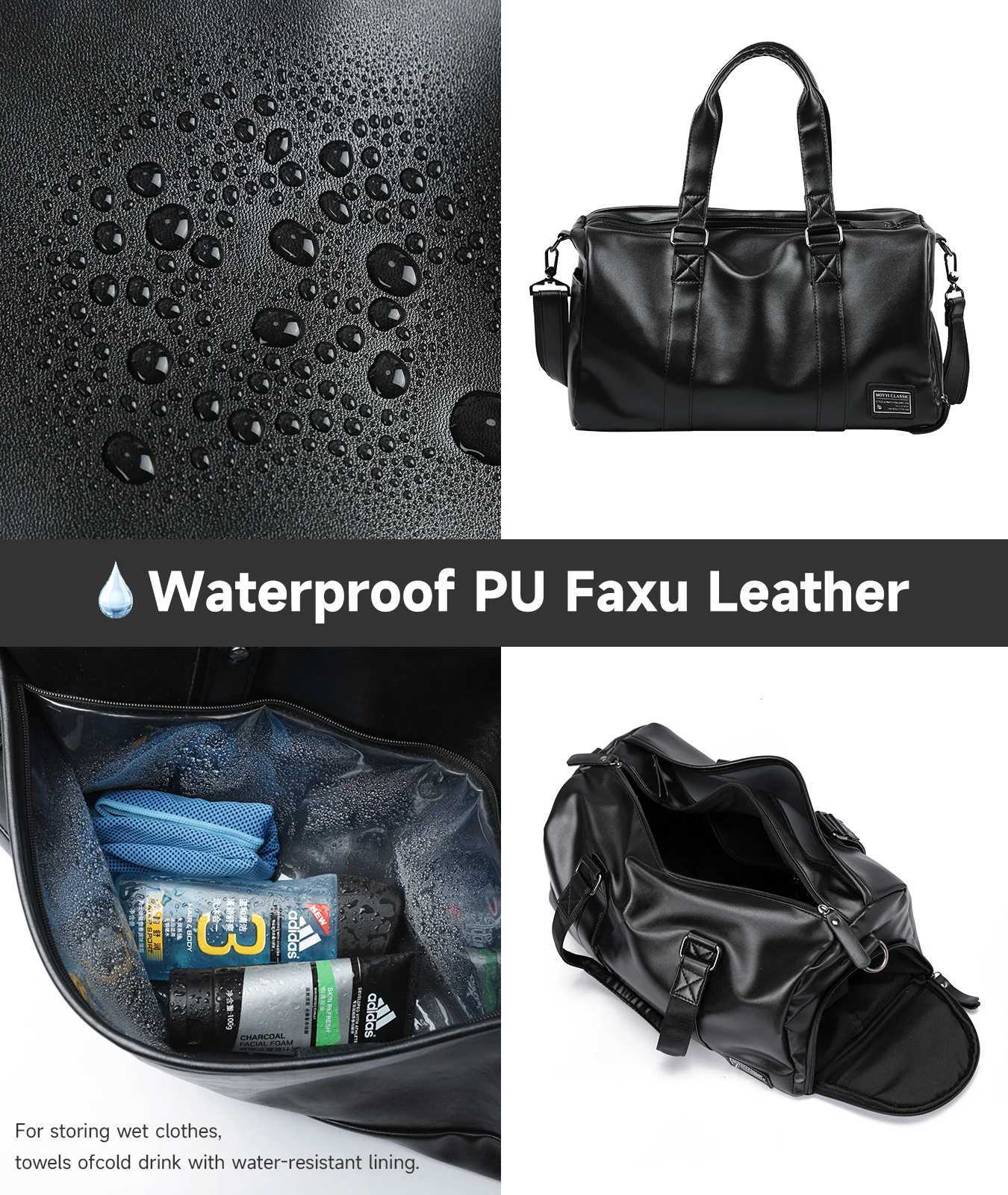Leather Travel Duffel Bag for Men Vintage Waterproof Bag with Shoe Pouch Overnight Gym Sports CarryOn Leather Bag W250911