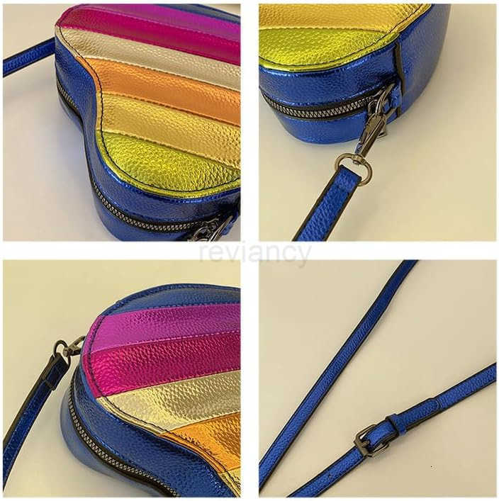 Rainbow Patchwork Heart Shaped Shoulder Crossbody Bag Adjustable Strap Trendy DesignW250911