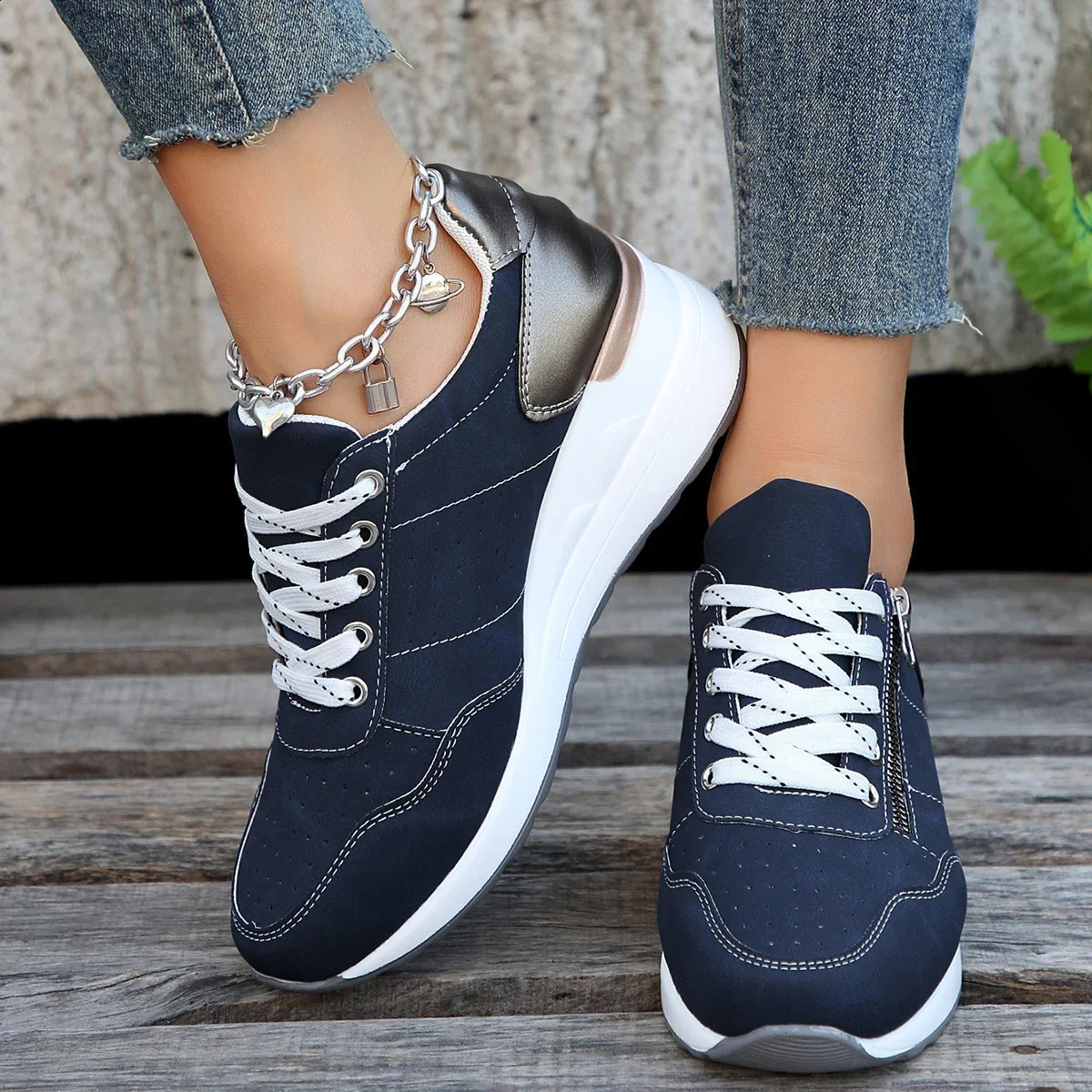 spring autumn Shoes Woman Trend Wedge Platform Casual Women Lace Up Sports Non Slip Breathable Sneaker 250911