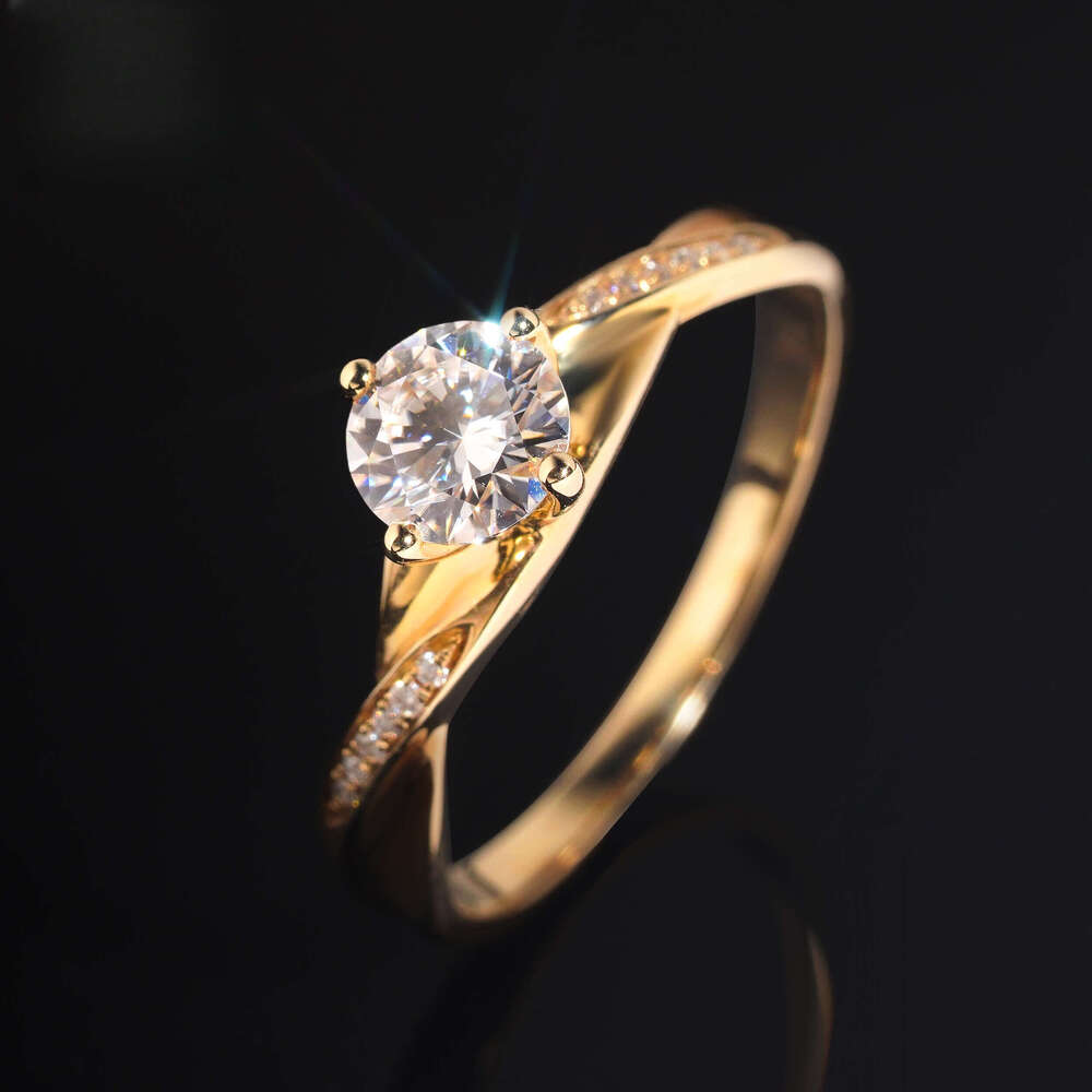 Fine Jewelry New Trendy Engagement Wedding 14k Real Gold 0.6ct Moissanite Ring for Women
