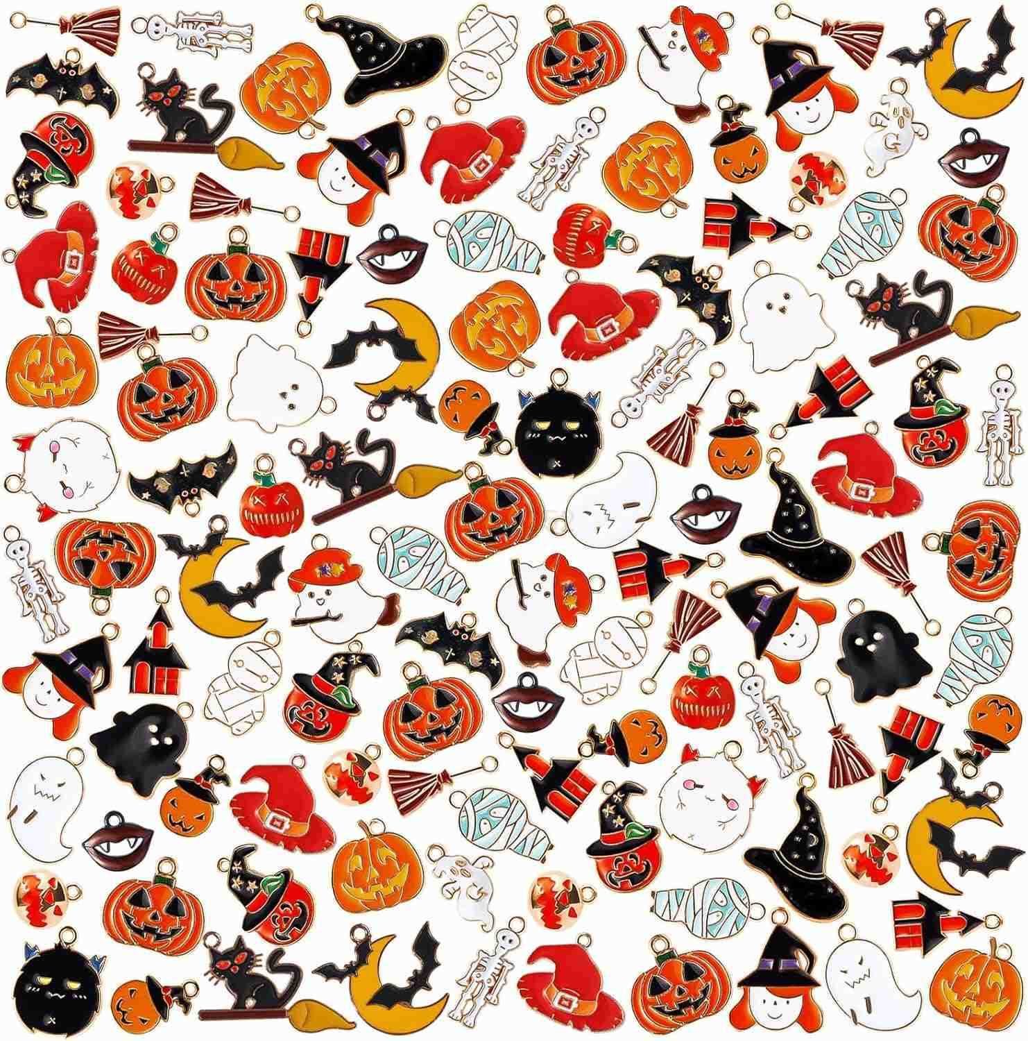 Halloween Charms Halloween Alloy Charm Enamel Pumpkin Witch hat Ghost Spider Bat Pendants Assorted Pendant Charms for Earring Jewelry MakingW250911