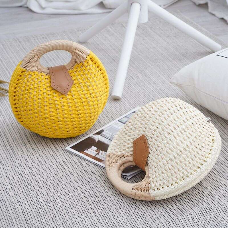 Straw Rattan Handbag Women's Shell New Pearl Hand Woven Summer Beach Bag