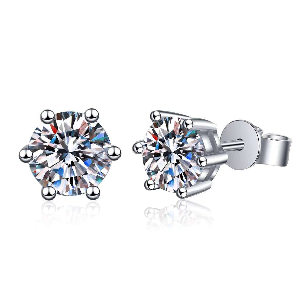 Classic Six-Prong Moissanite Earrings Sterling Sier Gold Plated Cross-Border Hot-Selling Fashionable Ear Jewelry for Women