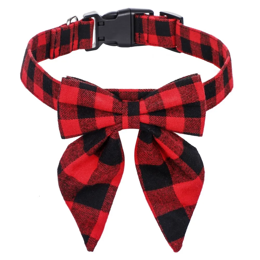 Christmas Dog Collar with Bow Adjustable Cotton Red Green Plaid Bowtie Dog Christmas Collars for Small Medium Large Dog