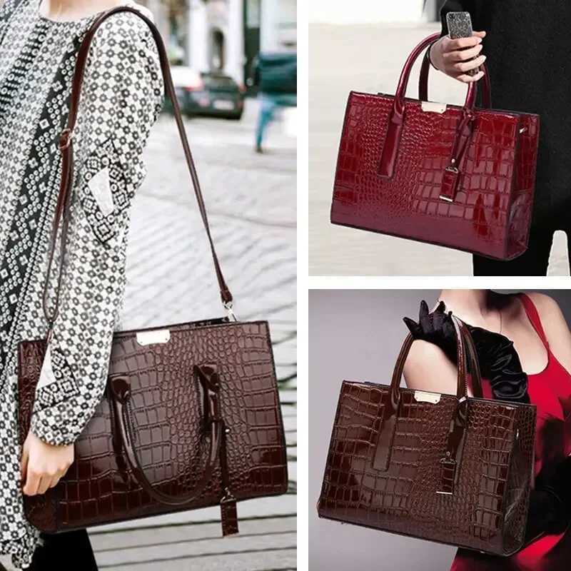 Vintage Womens Crocodile Pattern Handbag Large Capacity Tote Bag Leather Business Shoulder Bag For Female Z250911