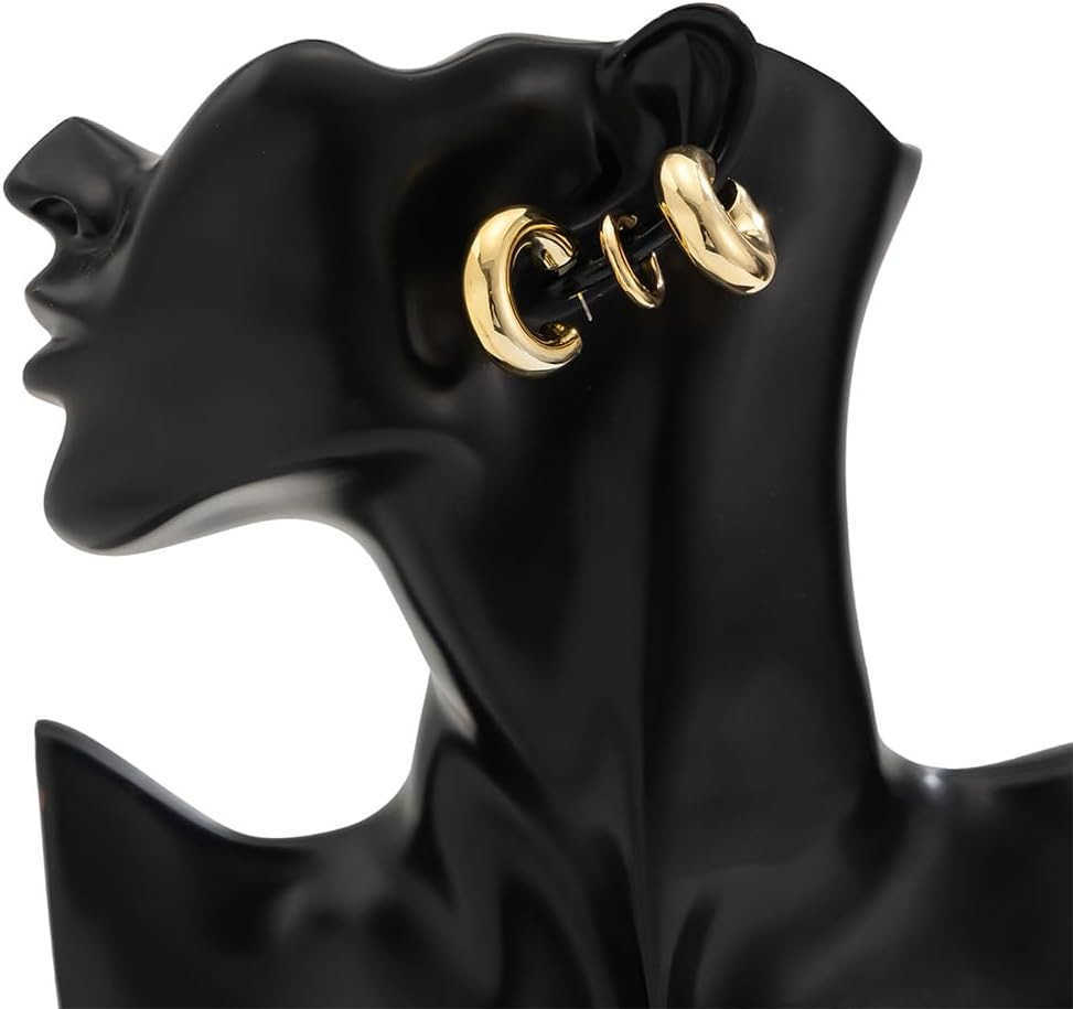 5Pcs Ear Cuff Earrings Statement Gold Round Huggie Hoop Chunky Big Silver Clip On Non Piercing Cuff Earring for Women Charm Thick Trendy Party Jewelry