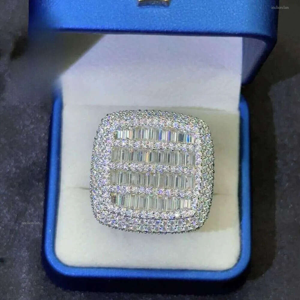 Hiphop Mens Pave Hip Hop Iced Out Cuban Ring Sier Rings Vvs Moissanite Dia Rapper Jewelry