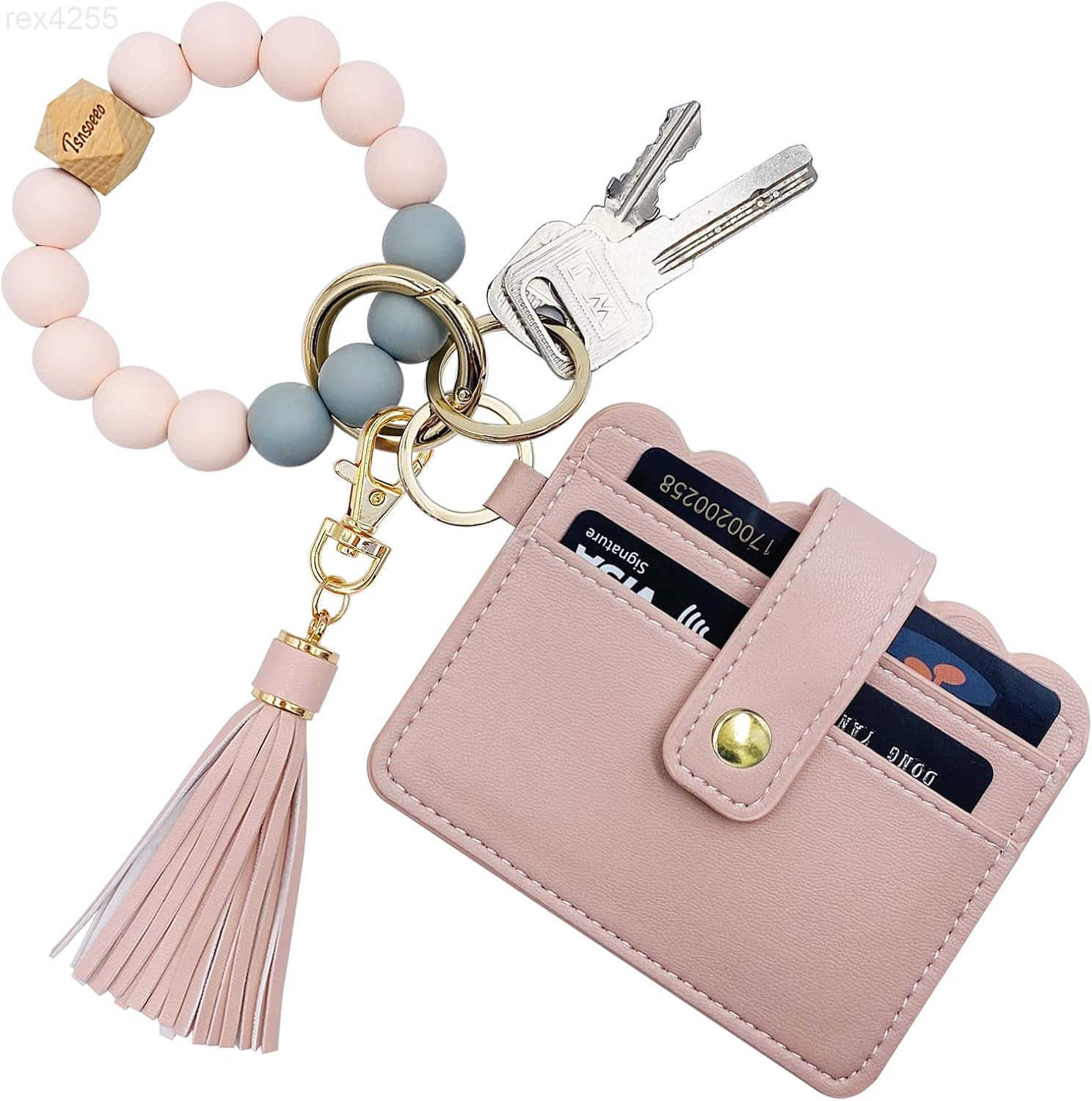 Wallet Wristlet Small Credit Card Holder Bracelet Key Chain Purse Bangle Tassel Beads Key Rings for WomenW250911
