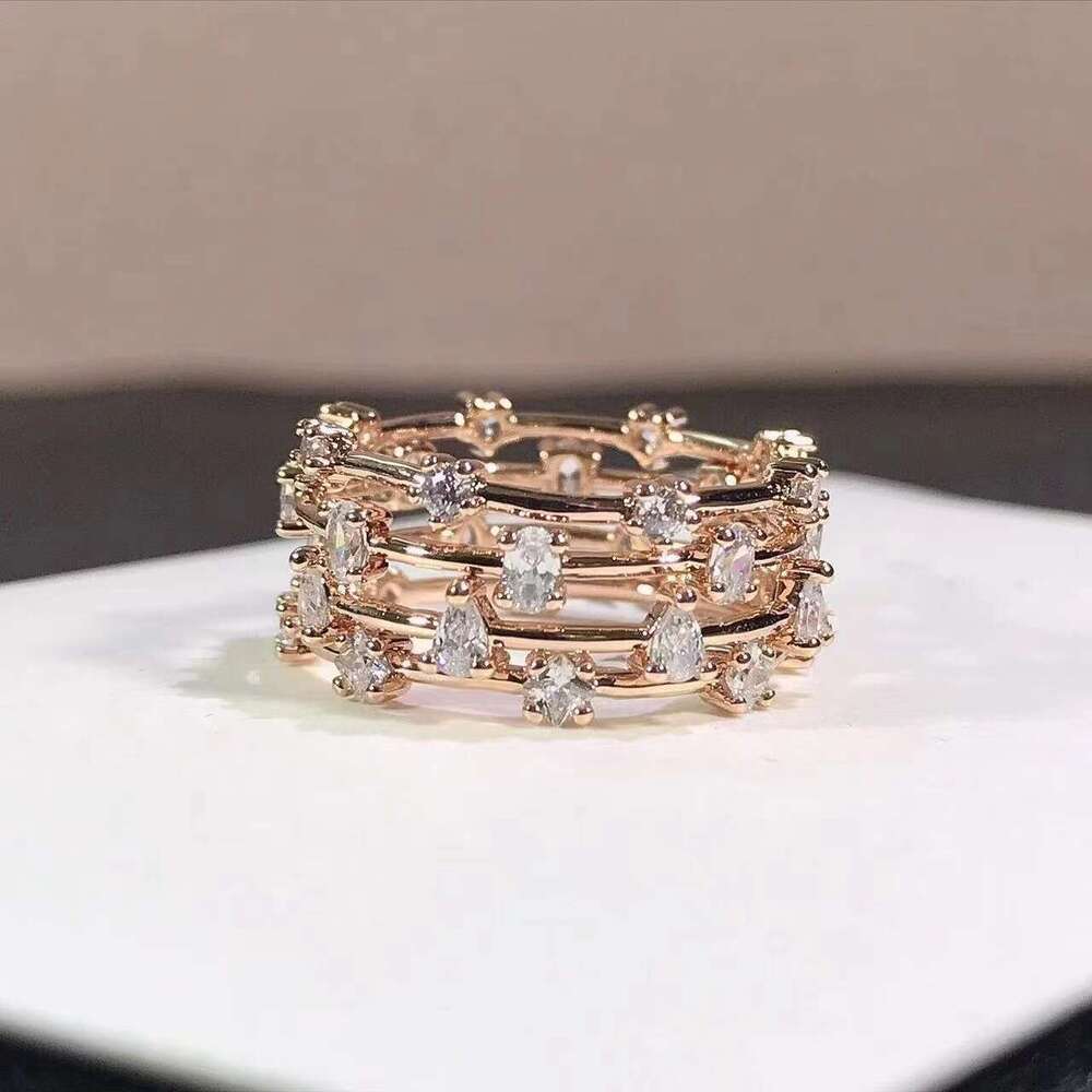 New ProductShijia 1:1 Romantic Rose Gold Starry Sky Beauty Personality Round Stackable Ring for Women