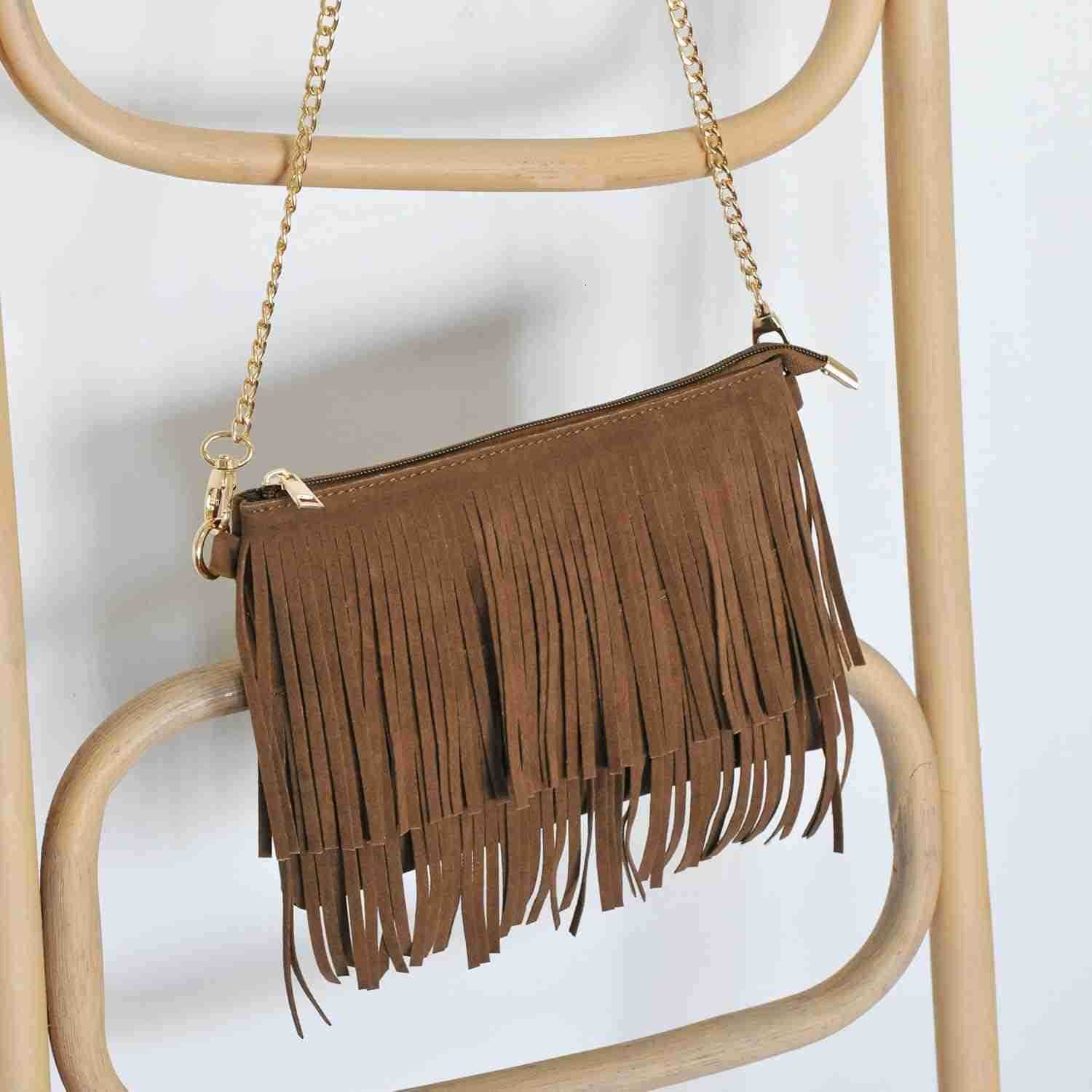 Fringe Cross Body Bag Womens Small Shoulder Bag Top Zip WristletW250911