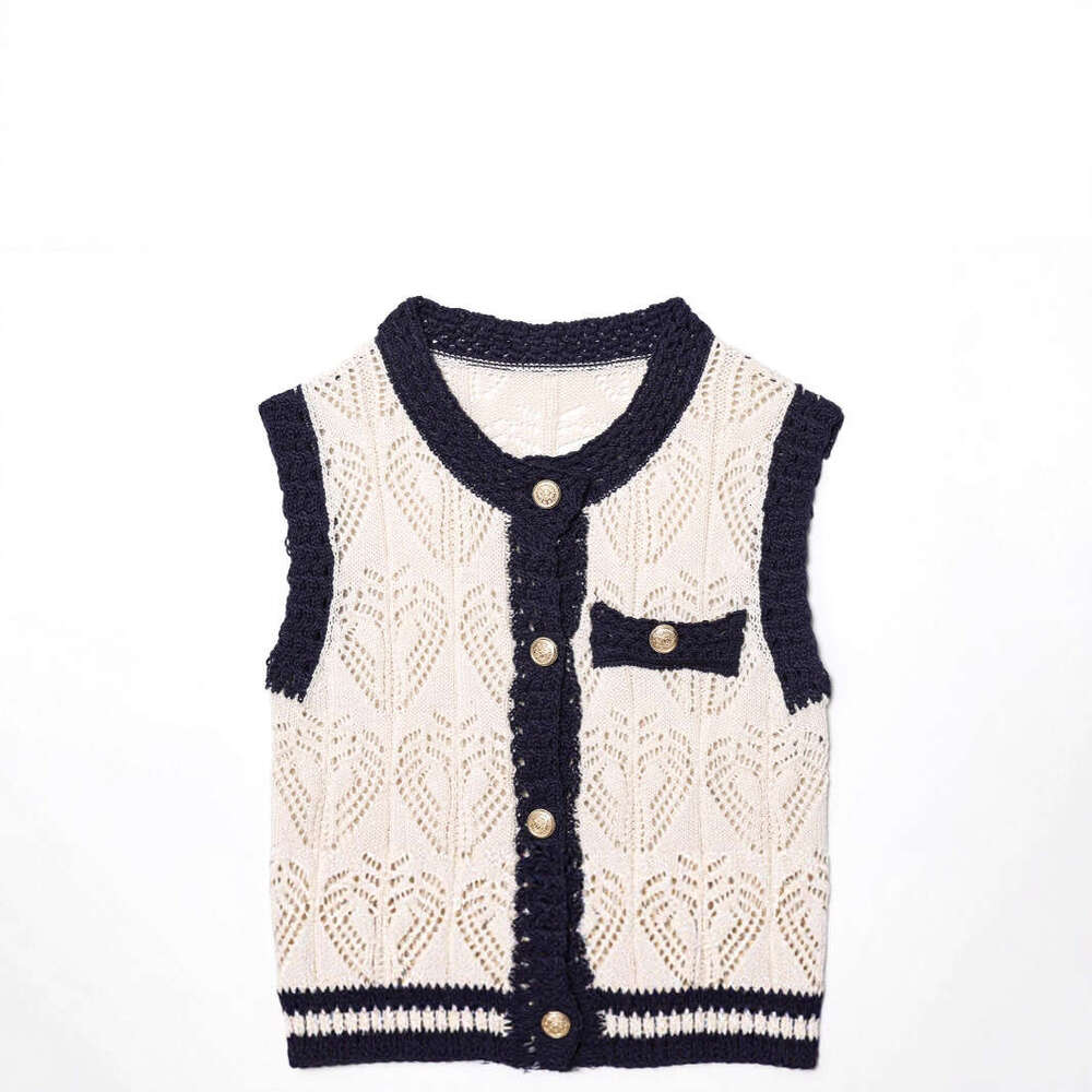 DHEssentials Summer New French Style Elegant Sexy Hollow Jacquard Mesh Knitted Vest Top
